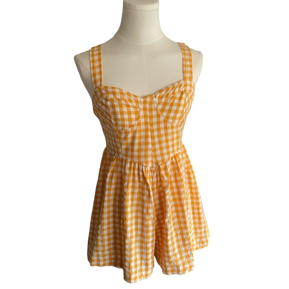 Lulu’s Precious Trend Yellow and White Gingham Bustier Romper Size Small - Picture 8 of 14